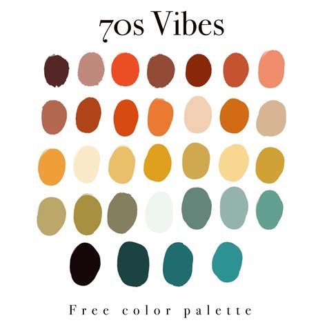 The Color Palette For 70 S Vibes Is Shown In Different Shades And Sizes