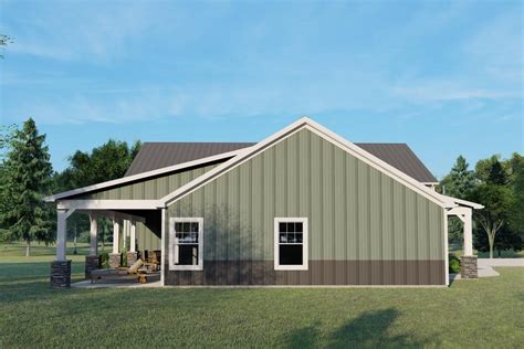 Single Story 3 Bedroom Country Barndominium With Oversized Garage House Plan