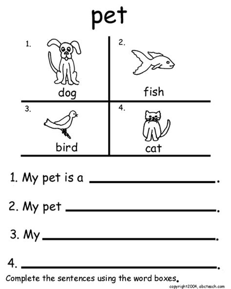 Pet Worksheet For Kindergarten 1st Grade Lesson Planet