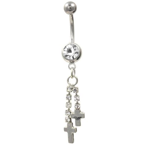 Bodydazz Stainless Steel Double Cross Gem Chains Belly Ring Cute