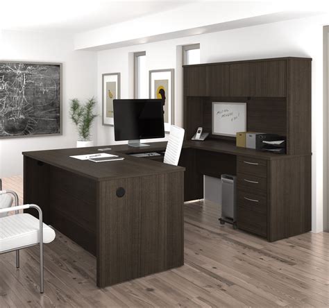 Part of the lorell soho collection, it is the perfect size for your small office or home office. Modern U-shaped Premium Office Desk with Hutch in Dark ...