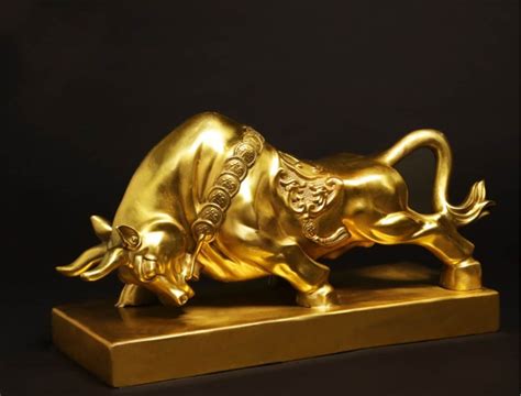 Golden Charging Bull Statue Taurus Zodiac Sculpture Home Etsy