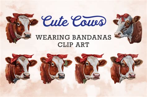 Cute Cows Wearing Bandanas Clip Art Graphic By Starsunflower Studio