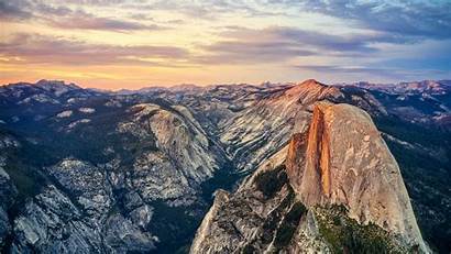 Sunset Mountains Rocks Peaks Yosemite Wallpapers Dual
