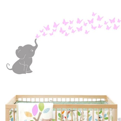 Elephant Blowing Butterflies Baby Wall Decal Vinyl Wall Nursery Room