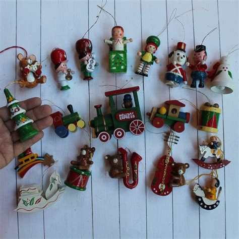 Vintage Wooden Christmas Ornaments Set Of 20 Wood Ornaments Mix And