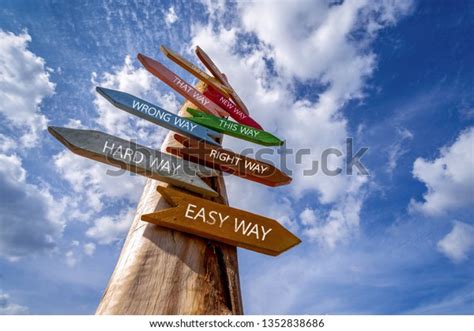 Crossroad Signpost Saying Hard Way Easy Stock Photo Edit Now 1352838686