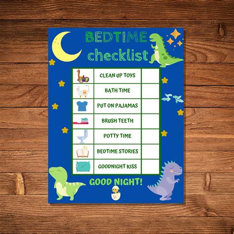 Kids Bedtime Checklist Dinosaur Chore Chart Kid Bedtime Routine