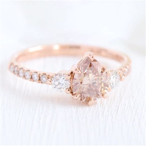 Proposing to the love of your life? Pear Champagne Diamond Engagement Ring in 14k Rose Gold 3 Stone Ring, Size 6.5 | Rose engagement ...