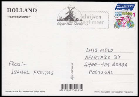 Next, write a brief message to the recipient on the left side. Send an amsterdam postcard to any address by Whitelabel