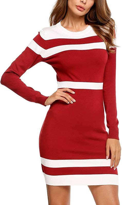 Beyove Long Sleeve Sweater Dress For Women Colorblock Striped Bodycon