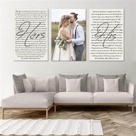 Beige floral wedding photo collage. Personalized wedding vows canvas print art, Vows on Canvas, Personalized vows art canvas print ...