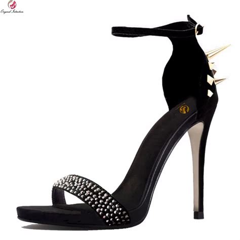 Original Intention New Fashion Women Sandals Stylish Rivets Open Toe Thin Heels Sandals Black