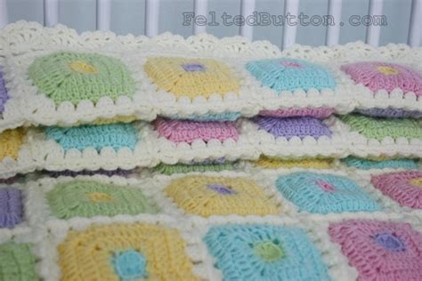 Puffy Patch Blanket Crochet Pattern Felted Button