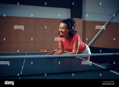 Woman At The Net Table Tennis Ping Pong Player Stock Photo Alamy