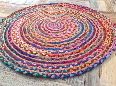 Lovely Fair Trade Hand Loom Braided Cotton Jute Multi Colour Round Rag