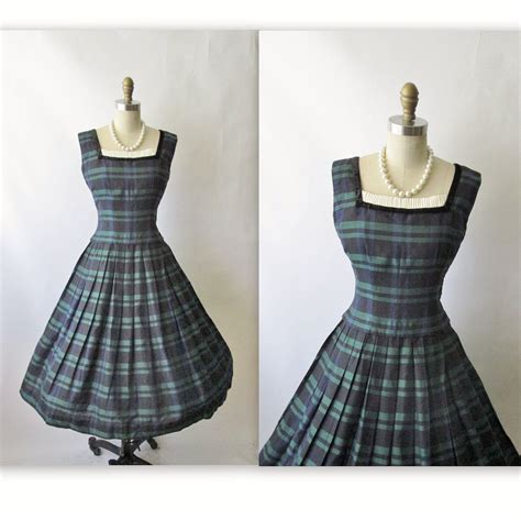 50s Tartan Plaid Dress Vintage 1950s Blue Green Etsy Plaid