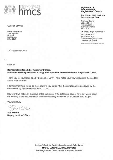 A character reference letter is crucial as it provides the court an insight of a person's character in ways that no lawyer, no matter how good, can the referee to be tasked with writing the character reference letter needs to select wisely and with much care to ensure that they shall be able to write. Letter From Wycombe Magistrates Court | Clean Highways