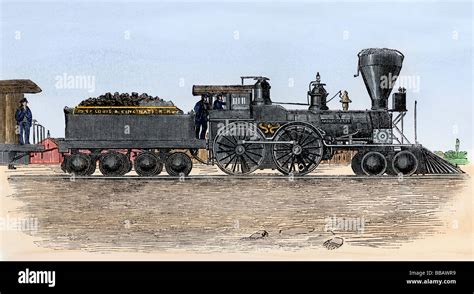 Locomotive On The St Louis And Cincinnati Railway 1850s Hand Colored