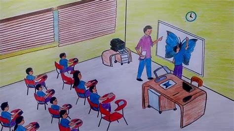 How To Draw A Drawing Classroom With Oil Pastels And Colour Pencils