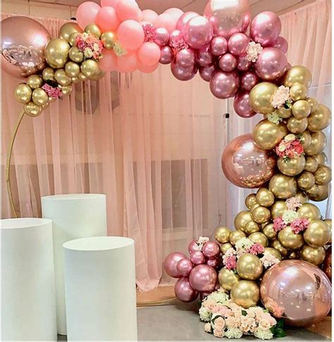 Pcs Chrome Gold Rose Pastel Baby Pink Balloons Garland Arch Kit D