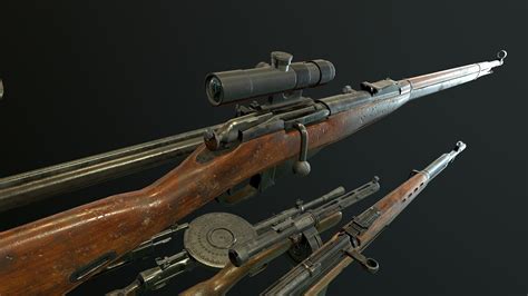 3d Model Collection Ww2 Russian Weapons Ussr Pack Vr Ar Low Poly
