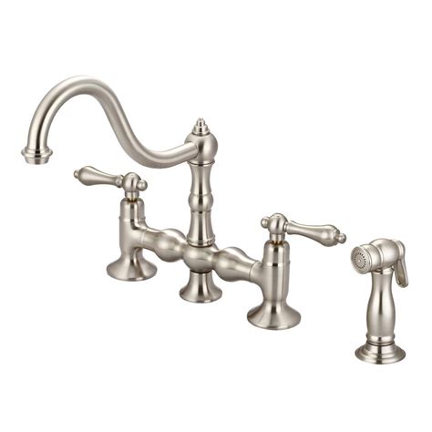 Shaco modern commercial two handle solid brass pull down brushed nickel bridge kitchen faucet,3 hole traditional country heritage faucets for kitchen sinks with pull down sprayer. Water Creation 2-Handle Bridge Kitchen Faucet with Side ...