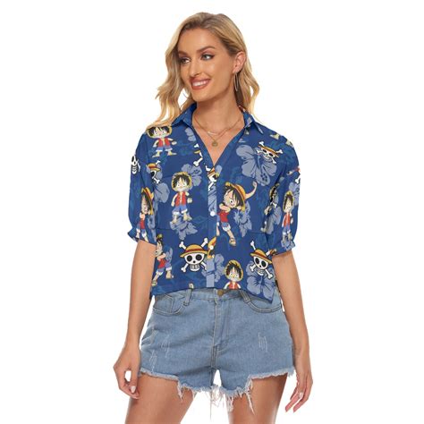 Floral Luffy One Piece Blue Crop Top Shirt For Women Vinco Hawaiian