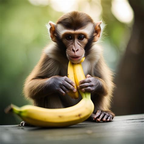 Premium Ai Image Cute Monkey Eating Banana