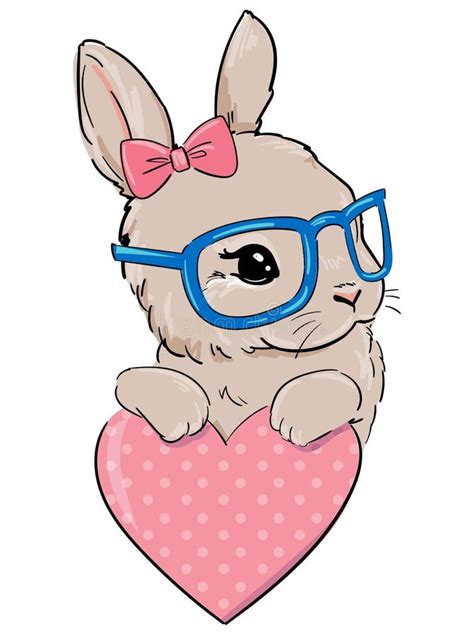 Hand Drawn Bunny With Glasses Cute Rabbit And Heart Stock Vector