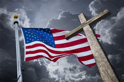 American Flag With A Christian Cross Abstract Stock Photos ~ Creative