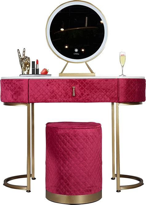 Carme Miami Deco Velvet Dressing Table With Led Light Mirror Touch