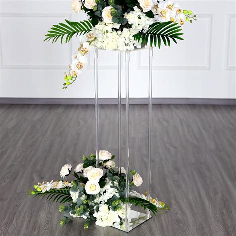 Balsacircle 40 Clear Crystal Rectangular Stand Flower Vase Column