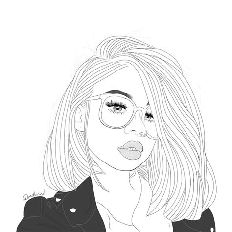 Hipster Girl Drawing Outline Sketch Coloring Page