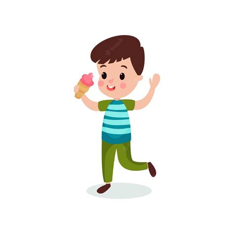 Premium Vector Cute Boy Eating Ice Cream Cartoon Vector Illustration