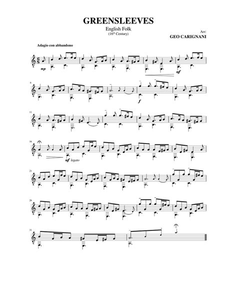 Music arranged by jennifer eklund and part of the new horizons songbook. Greensleeves Sheet music for Guitar | Download free in PDF or MIDI | Musescore.com