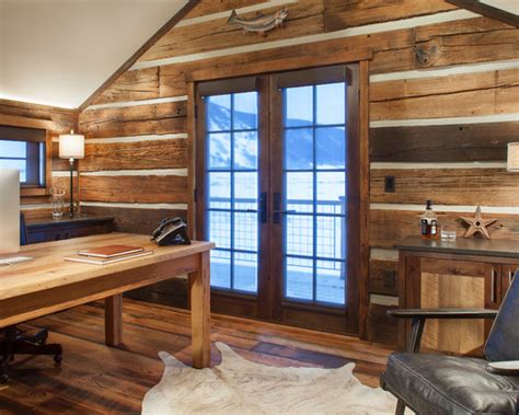 Exposed brick office cabin design Chucky's Place: 18 Great Cabin Home Office Design Ideas in ...