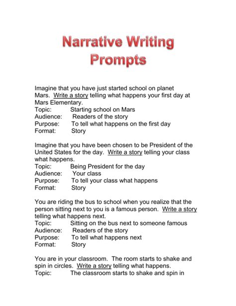 Narrative Writing Prompts Ela