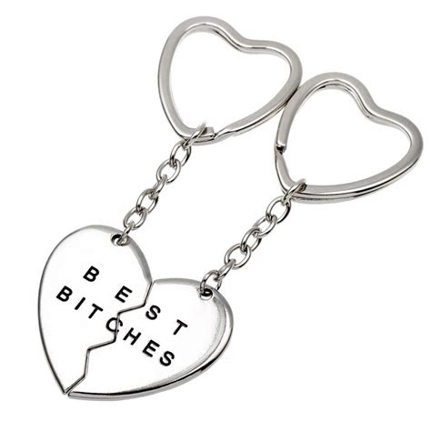 Pair Broken Heart Keychain Best Bitches Pendant Keyring Hooray Babehood Friendship Forever