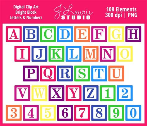 Digital Alphabet Letters Clipart Bright Block Letters Baby Etsy