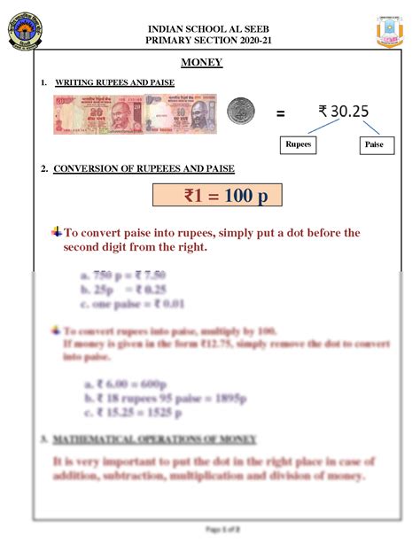 Solution Money Mathematics Writing Rupees And Paise Conversions