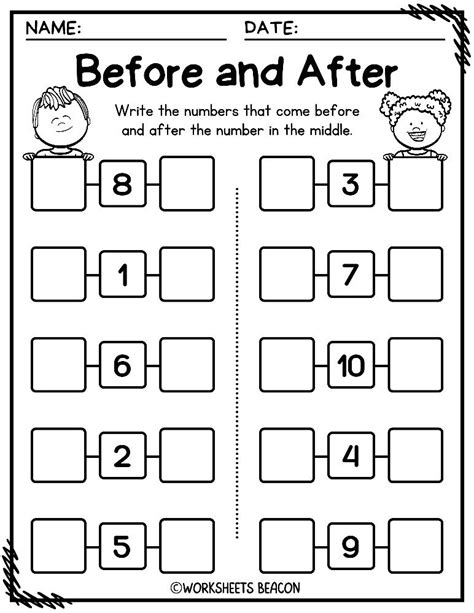 Before And After Numbers 1 20 Color And Bandw Worksheets Preschool