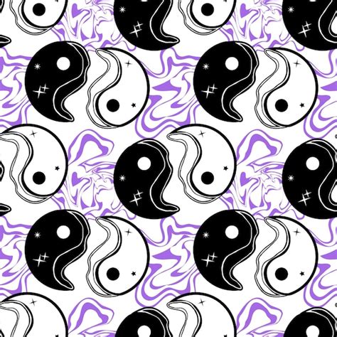 Premium Vector Psychedelic Seamless Pattern With Yin Yan Symbol Hippie And 60s 70s Groovy Fashion