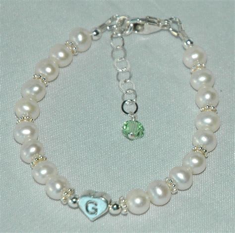 Freshwater Pearl With Birthstone Custom Children Bracelet Etsy