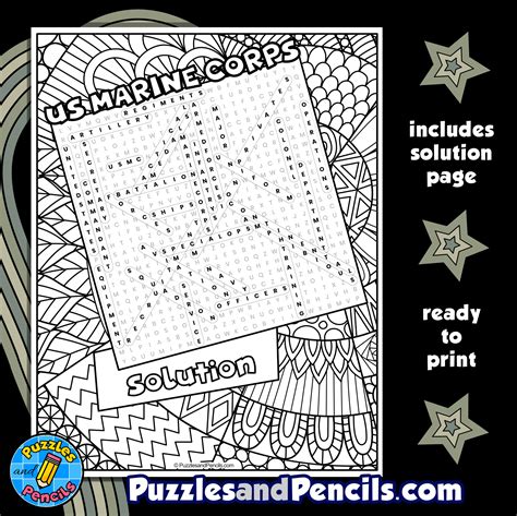 Us Marine Corps Word Search Puzzle Activity Page With Coloring Made By Teachers