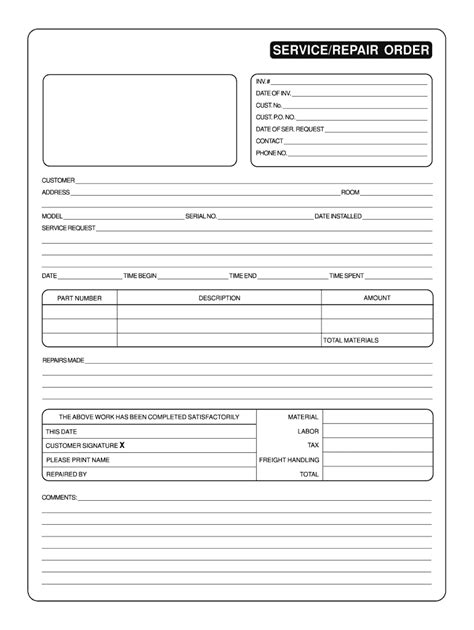 Free Printable Auto Repair Order Forms Printable Form Templates And