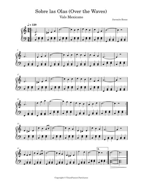 Sobre Las Olas Juventino Rosas Sheet Music For Piano Solo