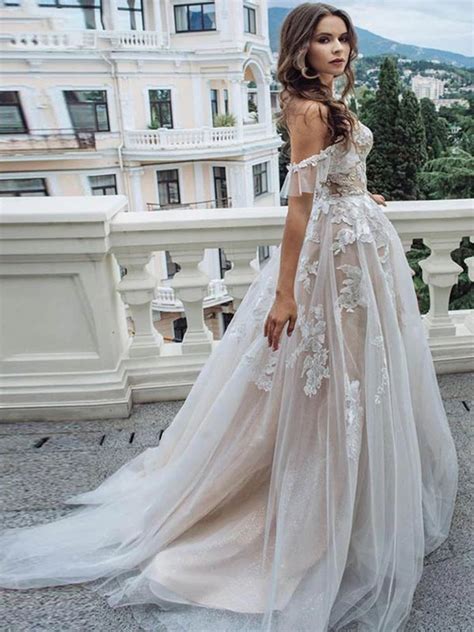 Off The Shoulder Lace Tulle A Line Wedding Dresses Dream Wedding