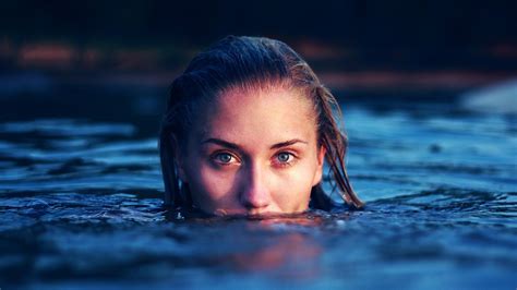 women sea blue eyes water brunette blue underwater swimming wave photo shoot water