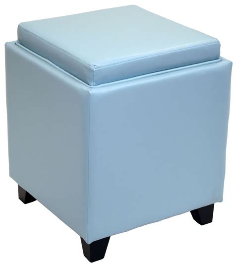The ottoman's not the only place this decorative tray would blend in perfectly; Rainbow Sky Blue Bonded Leather Storage Ottoman With Tray ...